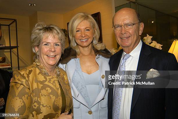 Bunny Williams, Hillary Ross and Wilbur Ross attend Oscar & Annette de la Renta, John Rosselli and Betsy Smith Host the Launch of Bunny Williams' New...