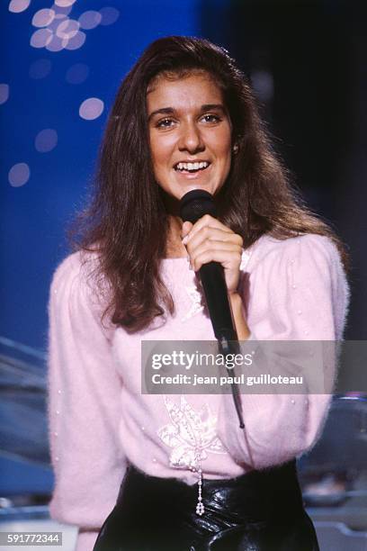 Celine Dion on the set of the television show Champs Elysees.