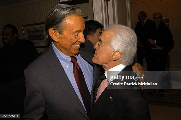 Mike Wallace and Jack Valenti attend A Celebration of Mike Wallace's New Book "Between You and Me" at Arabelle on October 25, 2005 in New York City.