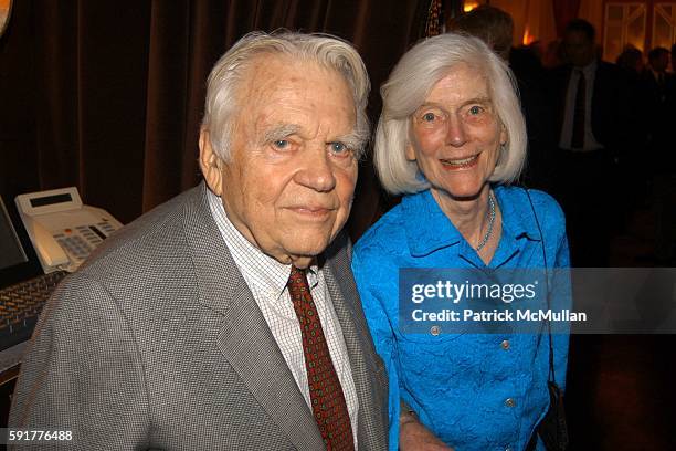 Andy Rooney and Beryl Pfizer attend A Celebration of Mike Wallace's New Book "Between You and Me" at Arabelle on October 25, 2005 in New York City.