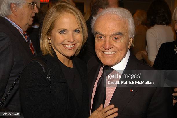 Katie Couric and Jack Valenti attend A Celebration of Mike Wallace's New Book "Between You and Me" at Arabelle on October 25, 2005 in New York City.