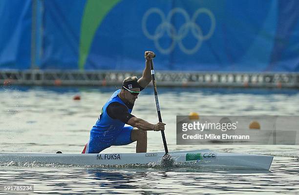 Martin Fuksa of the Czech Republic competes during the Men's Canoe Single 200m Final B at the Lagoa Stadium on Day 13 of the 2016 Rio Olympic Games...