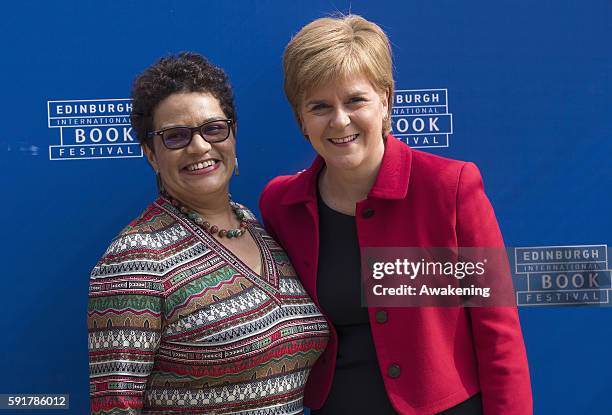 Prime Minister of Scotland Nicola Sturgeon and the poet and novelist Jackie Kay attend the Edinburgh International Book Festival on August 18, 2016...