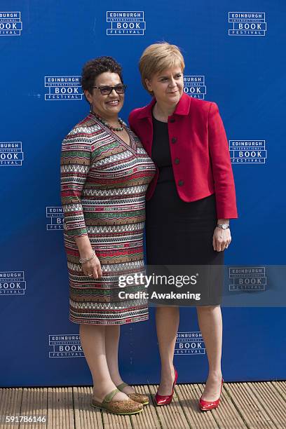 Prime Minister of Scotland Nicola Sturgeon and the poet and novelist Jackie Kay attend the Edinburgh International Book Festival on August 18, 2016...
