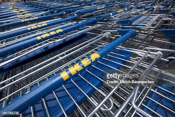 Filiale of the Swedish furniture house IKEA in Cologne. The photo shows IKEA-logos on shopping carts.