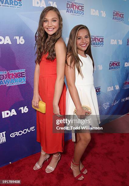 Maddie Ziegler and Mackenzie Ziegler attend the 2016 Industry Dance Awards And Cancer Benefit Show at Avalon on August 17, 2016 in Hollywood,...