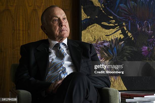 Christo Wiese, billionaire and chairman of Steinhoff Holdings NV, looks on during a Bloomberg Television interview at the Pepkor Holdings Pty Ltd....