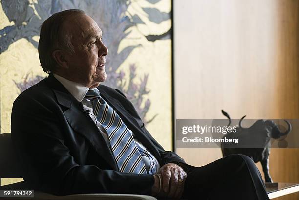 Christo Wiese, billionaire and chairman of Steinhoff Holdings NV, speaks during a Bloomberg Television interview at the Pepkor Holdings Pty Ltd....