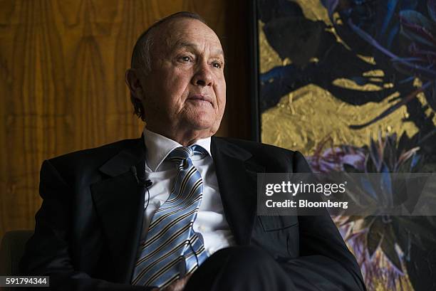 Christo Wiese, billionaire and chairman of Steinhoff Holdings NV, looks on during a Bloomberg Television interview at the Pepkor Holdings Pty Ltd....