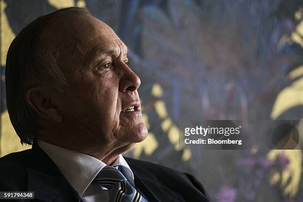 Christo Wiese, billionaire and chairman of Steinhoff Holdings NV, speaks during a Bloomberg Television interview at the Pepkor Holdings Pty Ltd....