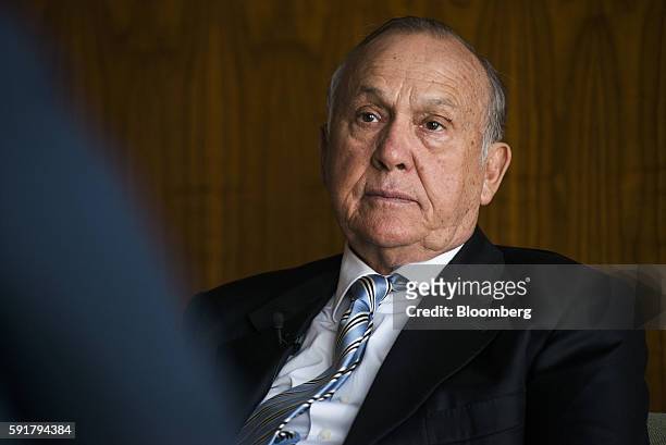 Christo Wiese, billionaire and chairman of Steinhoff Holdings NV, pauses during a Bloomberg Television interview at the Pepkor Holdings Pty Ltd....
