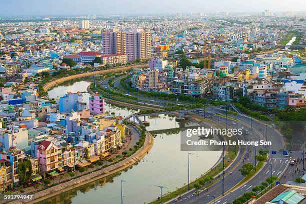 residential district of ho chi minh city at sunset - ho chi minh city stockfoto's en -beelden