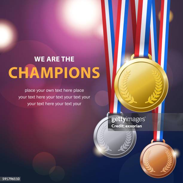 championship medal set - bronze stock-grafiken, -clipart, -cartoons und -symbole