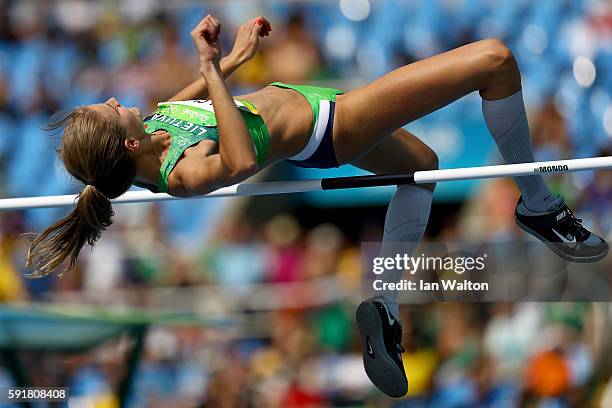 Airine Palsyte of Lithuania competes in Women's High Jump Qualifying on Day 13 of the Rio 2016 Olympic Games at the Olympic Stadium on August 18,...