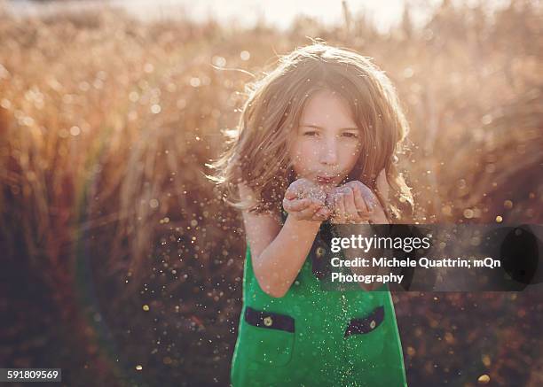 blowing wishes - sparkle children stock pictures, royalty-free photos & images