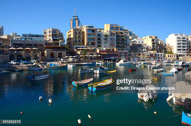 st julians, spinola bay, malta - st julians bay stock pictures, royalty-free photos & images