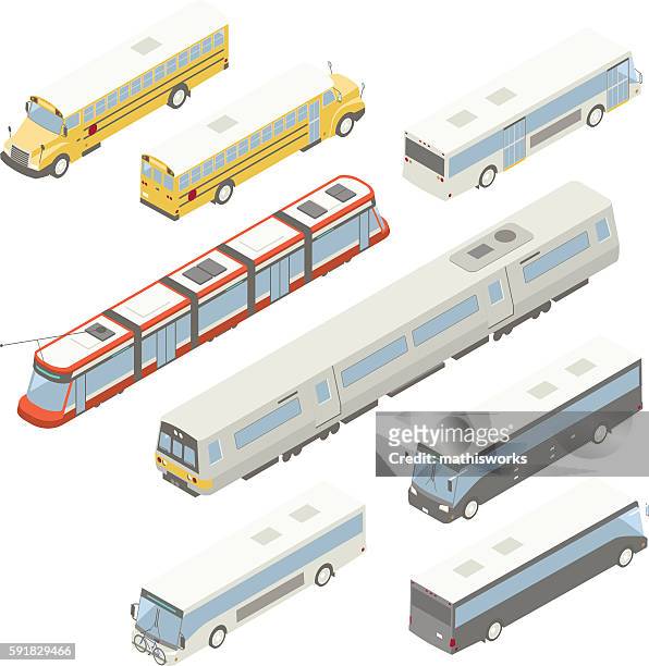 isometric public transit illustration - bus isometric stock illustrations