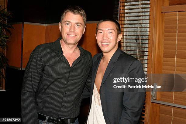 Glen Albin and John Lin attend Champagne Perrier Jouet 1998 Fleur de Champagne Dinner hosted by Esteban Cortazar at The Raleigh Hotel on October 21,...