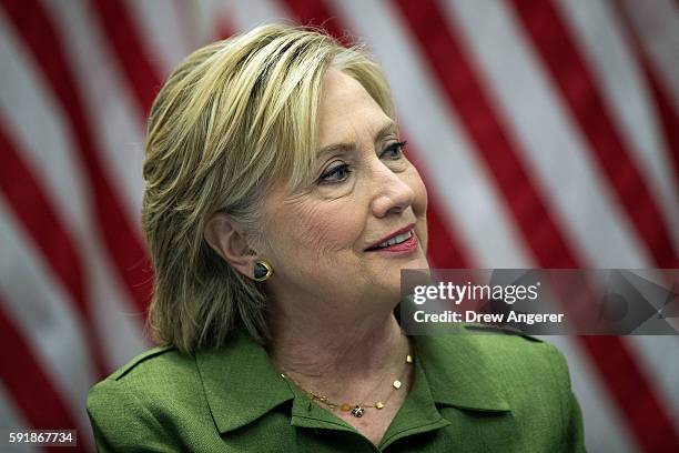 Democratic presidential candidate Hillary Clinton delivers opening remarks during a meeting with law enforcement officials at the John Jay College of...