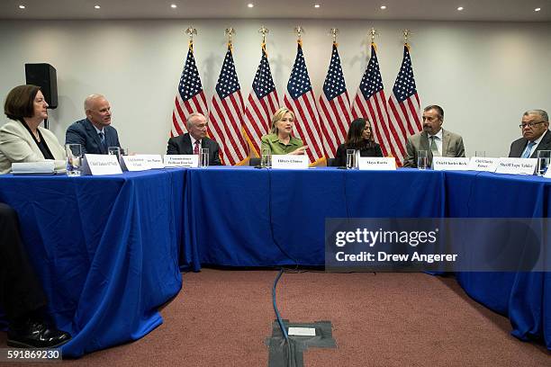 Democratic presidential candidate Hillary Clinton delivers opening remarks during a meeting with law enforcement officials at the John Jay College of...