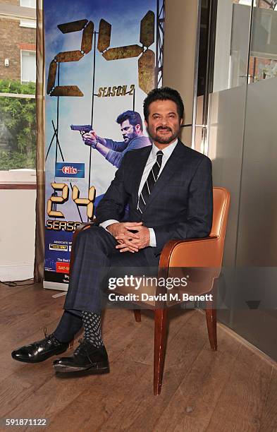 Actor Anil Kapoor poses at a photocall for TV series '24' at The Montcalm Hotel on August 18, 2016 in London, England.