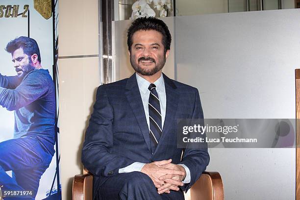 Actor Anil Kapoor poses at a photocall for TV series '24' at The Montcalm Hotel on August 18, 2016 in London, England.