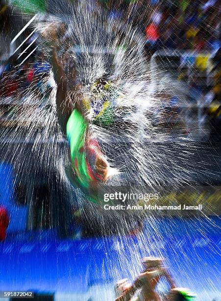 The team of Japan competes during Synchronised Swimming Teams Technical Routine at the Maria Lenk Aquatics Centre on Day 13 of the 2016 Rio Olympic...