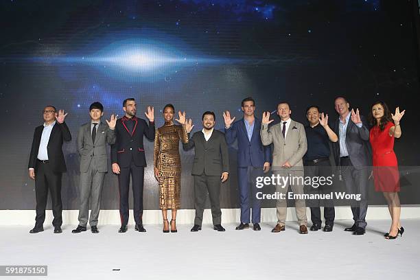 Singer Jason Zhang , Zachary Quinto , Zoe saldana , DIrector Justin Lin , Chris Pine , Simon Pegg , Rob Moore attend the press conference of the...