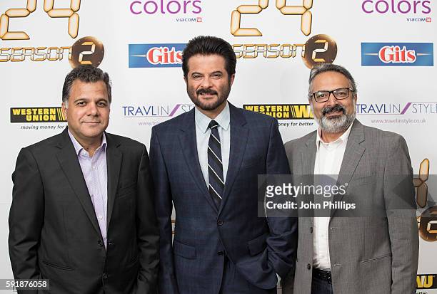 Raj Nayak, Anil Kapoor and Anuj Gandhi pose for photographers ahead of a Press confrence for the TV series '24' at Montcalm Hotel on August 18, 2016...