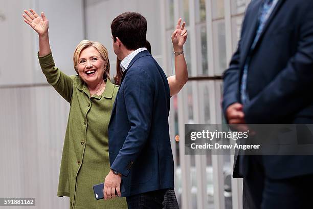 Democratic presidential candidate Hillary Clinton leaves John Jay College of Criminal Justice following a meeting with law enforcement officials ,...