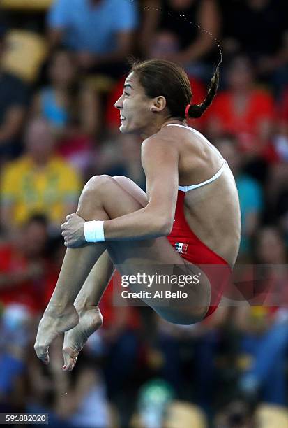 Paola Espinosa of Mexico competes during the Women's 10m Platform , final diving at the Maria Lenk Aquatics Centre on day 13 of the 2016 Rio Olympic...