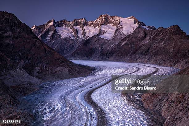 aletsch glacier at dusk - aletsch glacier stock pictures, royalty-free photos & images