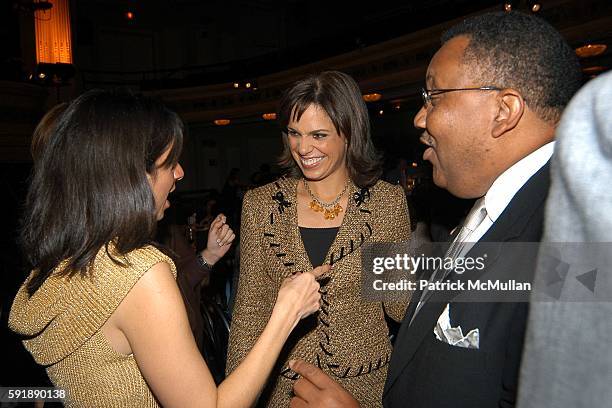 Cathy Areu, Soledad O'Brien and Leonard James attend Groundbreaking Latina in Leadership Awards at Hudson Theatre on October 11, 2005 in New York...