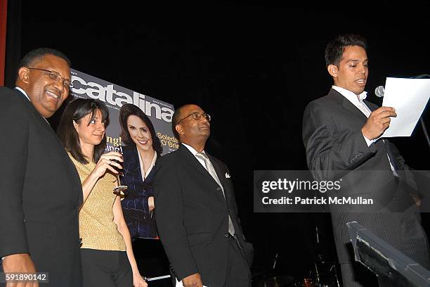 Leonard James, Cathy Areu, George Harmon and Jesse Duran attend Groundbreaking Latina in Leadership Awards at Hudson Theatre on October 11, 2005 in...