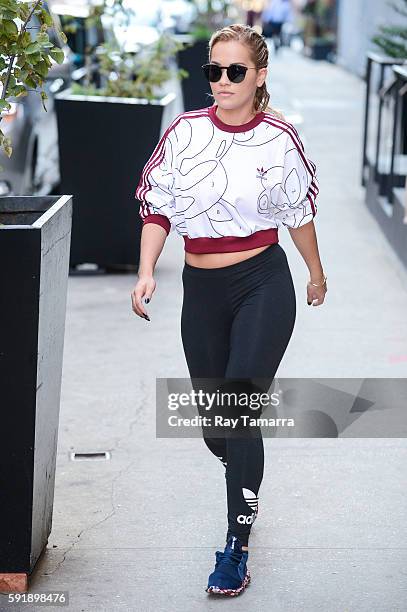 Singer Rita Ora leaves her Tribeca apartment on August 18, 2016 in New York City.