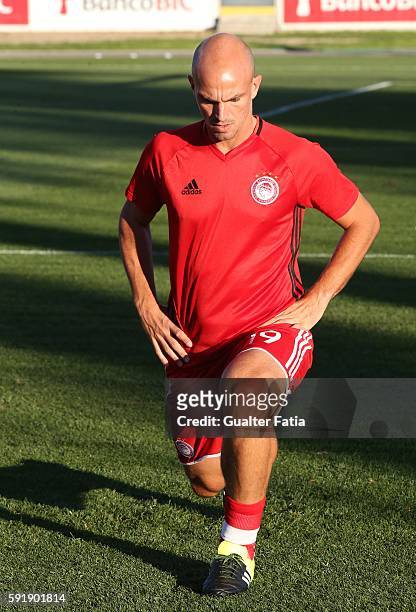 Olympiacos FC's midfielder from Argentina Esteban Cambiasso during warm up before the start of the UEFA Europa League match between FC Arouca and...