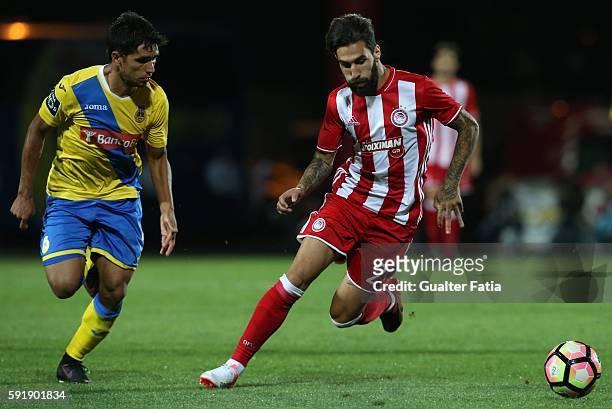 Jimmy Durmaz with FC Arouca's defender from Brazil Anderson Luis in action during the UEFA Europa League match between FC Arouca and Olympiacos FC at...