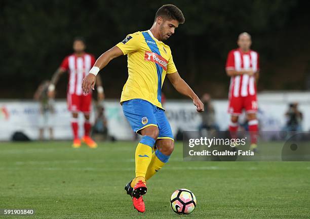 Arouca's defender Hugo Basto in action during the UEFA Europa League match between FC Arouca and Olympiacos FC at Estadio Municipal de Arouca on...