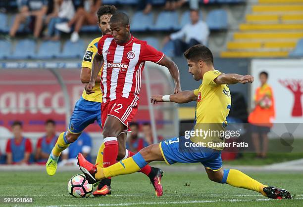 Olympiacos FC's forward from Brazil Seba with FC Arouca's defender Hugo Basto in action during the UEFA Europa League match between FC Arouca and...