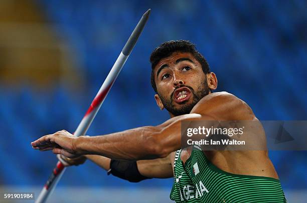 Larbi Bourrada of Algeria competes in the Men's Decathlon Javelin Throw on Day 13 of the Rio 2016 Olympic Games at the Olympic Stadium on August 18,...