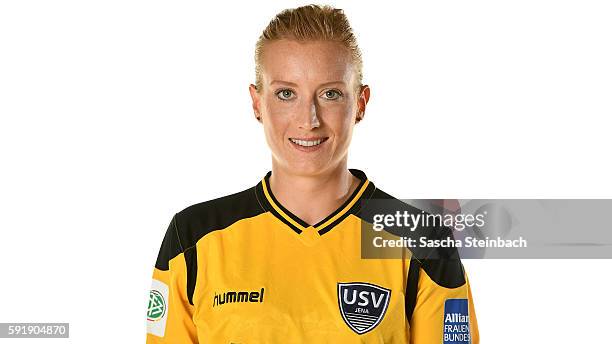 Kathrin Laengert of USV Jena poses during the Allianz Women's Bundesliga Club Tour on August 18, 2016 in Jena, Germany.