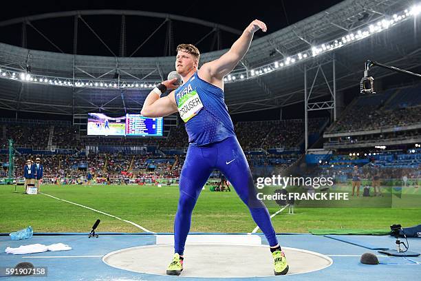 S Ryan Crouser competes in the Men's Shot Put Final during the athletics event at the Rio 2016 Olympic Games at the Olympic Stadium in Rio de Janeiro...