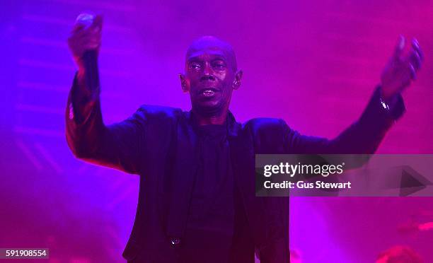 Maxi Jazz of Faithless performs on stage at the O2 Academy Brixton on August 18, 2016 in London, England.