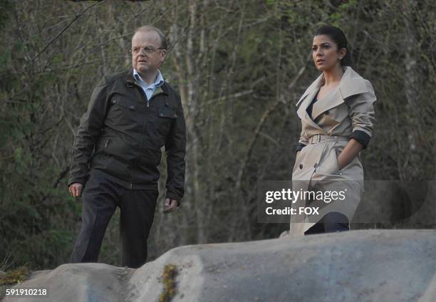 Guest star Toby Jones and Nimrat Kaur in the "Sound the Alarm" episode of WAYWARD PINES airing Wednesday, June 22 on FOX.