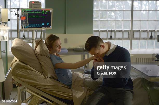 Kacey Rohl and Tom Stevens in the "Blood Harvest" episode of WAYWARD PINES airing Wednesday, June 1 on FOX.