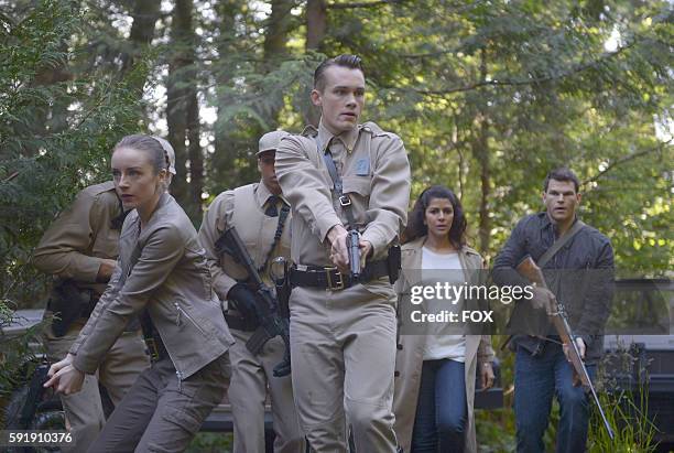 Kacey Rohl, Tom Stevens, Nimrat Kaur and Josh Helman in the "Pass Judgment" episode of WAYWARD PINES airing Wednesday, July 13 on FOX.