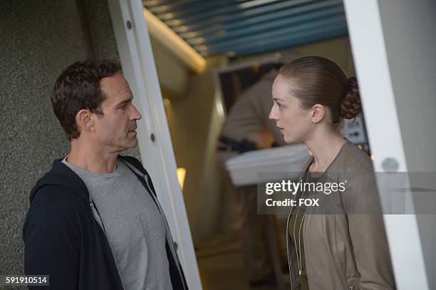 Jason Patric and Kacey Rohl in the "Pass Judgment" episode of WAYWARD PINES airing Wednesday, July 13 on FOX.