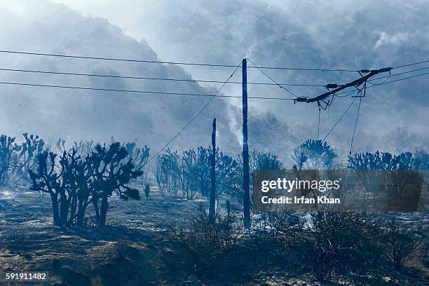 Smoldering hillside from Blue Cut Fire along Highway 2 on the way to Wrightwood.