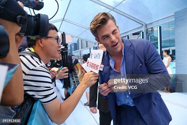 Actor Chris Pine attends "Star Trek Beyond" red carpet at Indigo Mall on August 18, 2016 in Beijing, China.