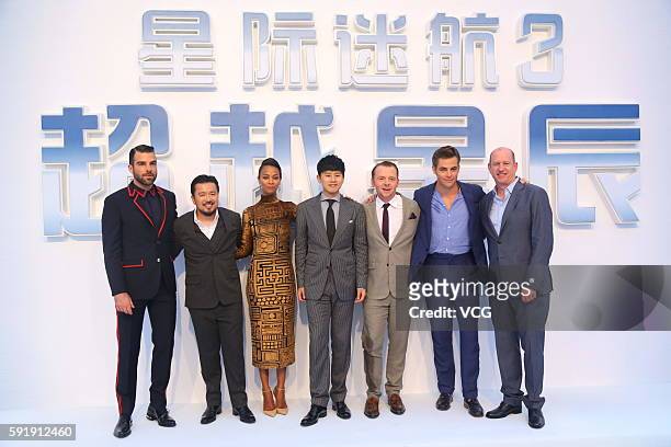 Actors Zachary Quinto, director Justin Lin, Zoe Saldana, singer Zhang Jie, Simon Pegg, Chris Pine and Vice Chairman of Paramount Pictures Rob Moore...